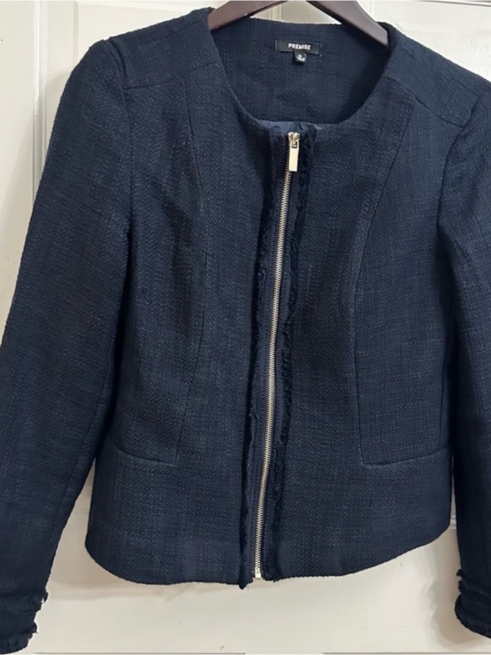Premise Navy Tweed Zip Up Blazer